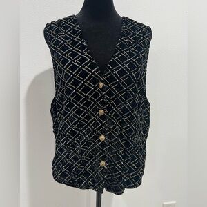 Vintage Impressions Glitter Metallic Vest Gold Buttons Tie Back Large